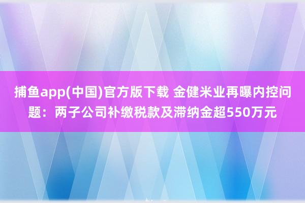 捕鱼app(中国)官方版下载 金健米业再曝内控问题：两子公司补缴税款及滞纳金超550万元