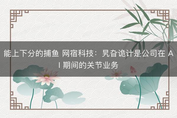 能上下分的捕鱼 网宿科技：旯旮诡计是公司在 AI 期间的关节业务